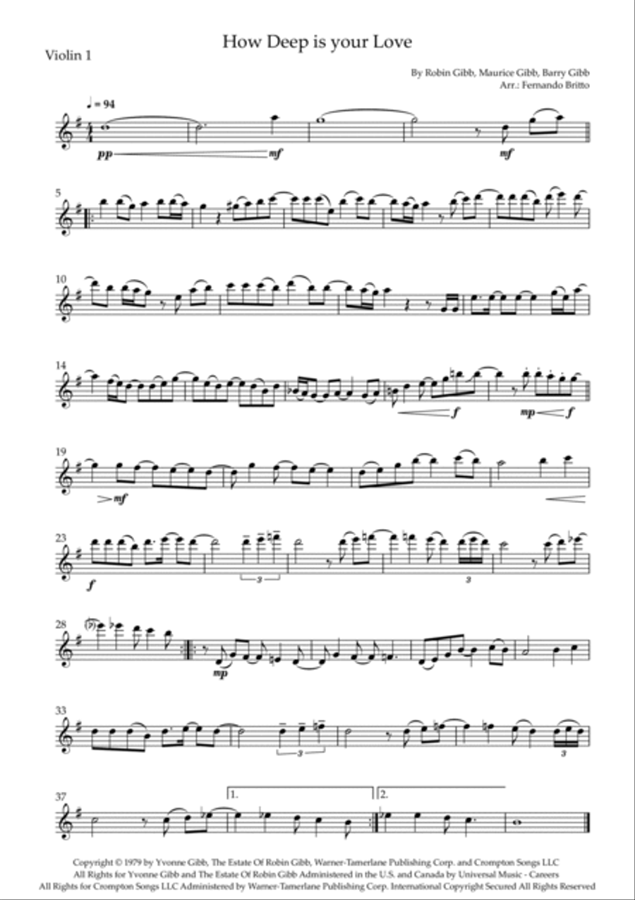 How Deep Is Your Love String Quartet scores gallery preview page 4