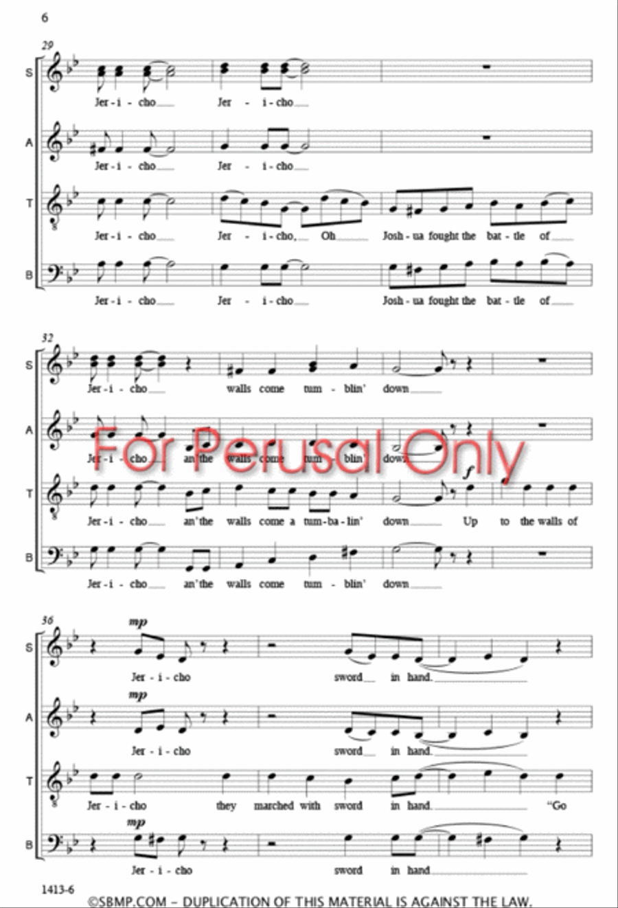 Joshua Fought the Battle of Jericho - SATB a cappella Octavo 4-Part scores gallery preview page 5