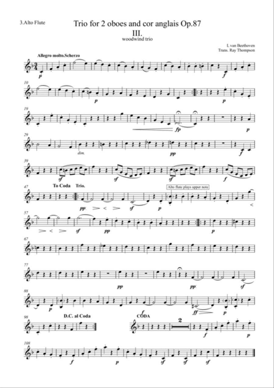 Beethoven: Wind Trio in C Major Op.87 Mvt.III Menuetto and Trio - mixed woodwind trio Woodwind Trio scores gallery preview page 3
