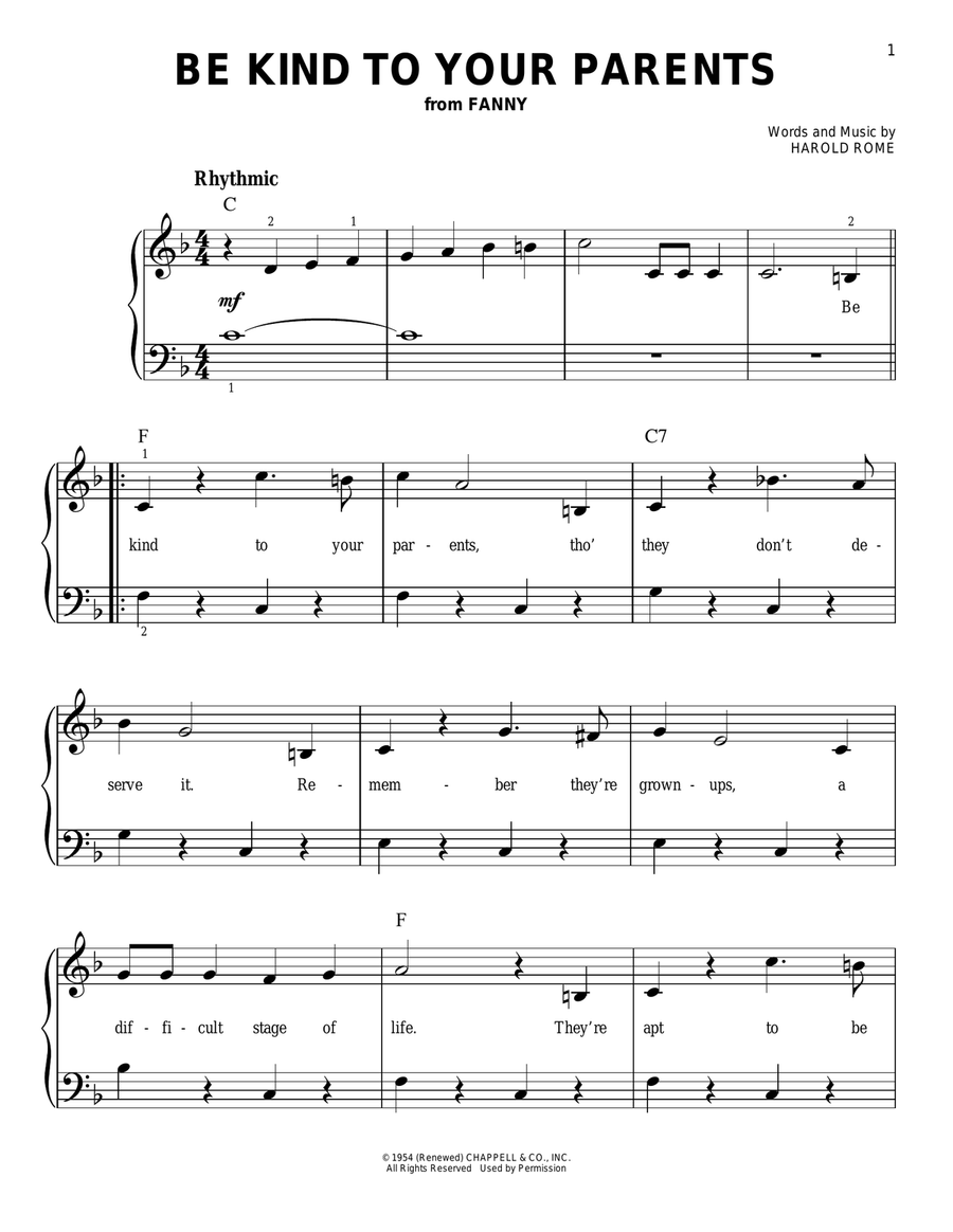 Be Kind To Your Parents Easy Piano scores gallery preview page 1