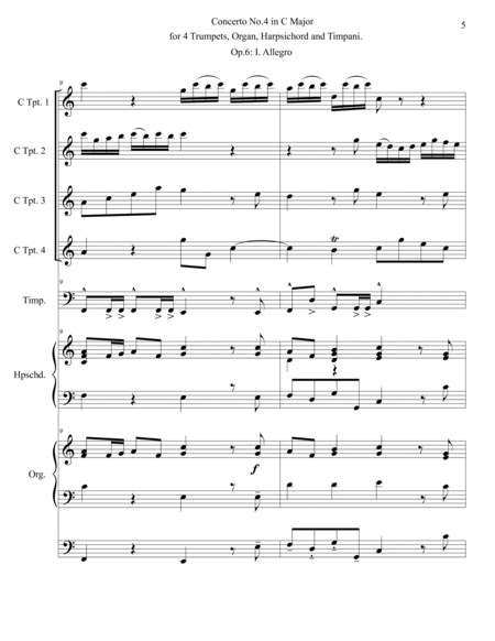Concerto No. 4 in C Major for 4 Trumpets, Organ, Harpsichord and Timpani. Op. 6: I. Allegro