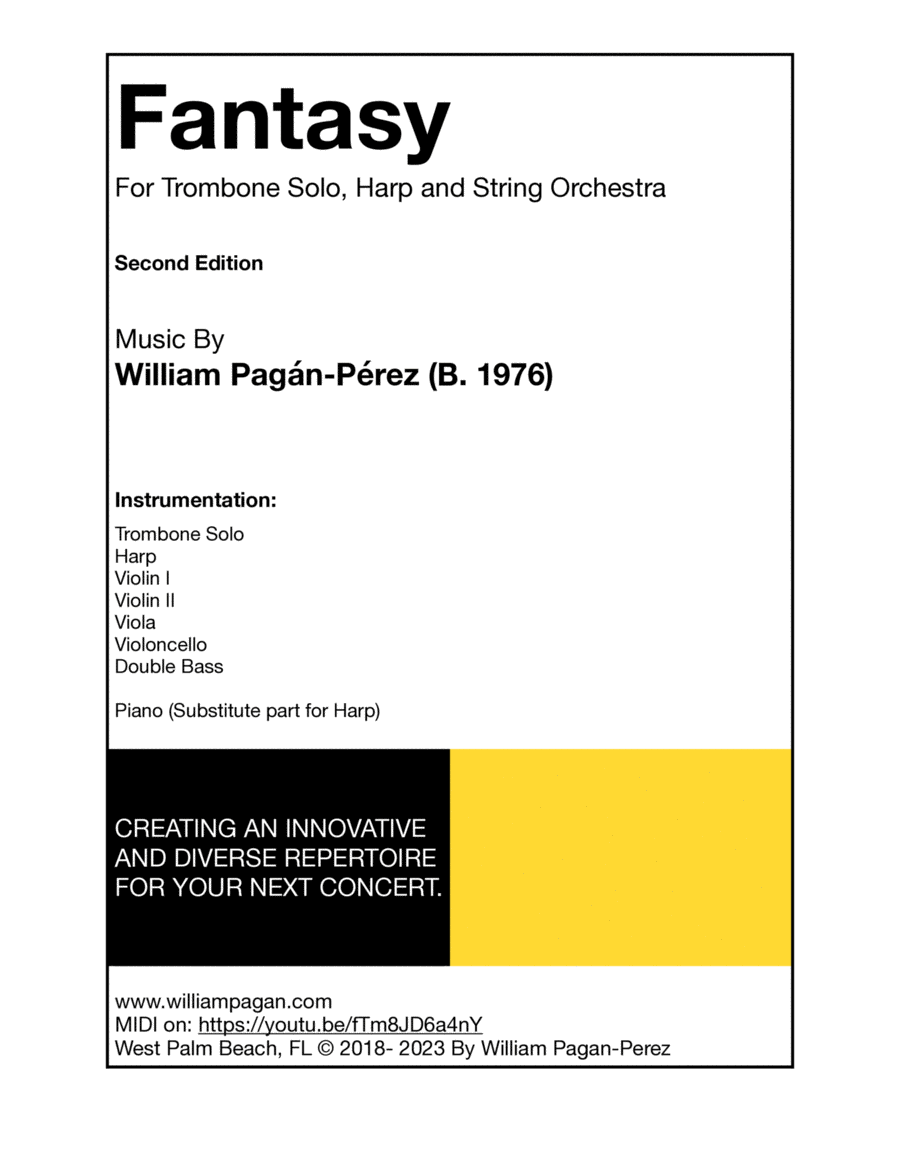 Fantasy for trombone solo, harp and string orchestra String Orchestra scores gallery preview page 1