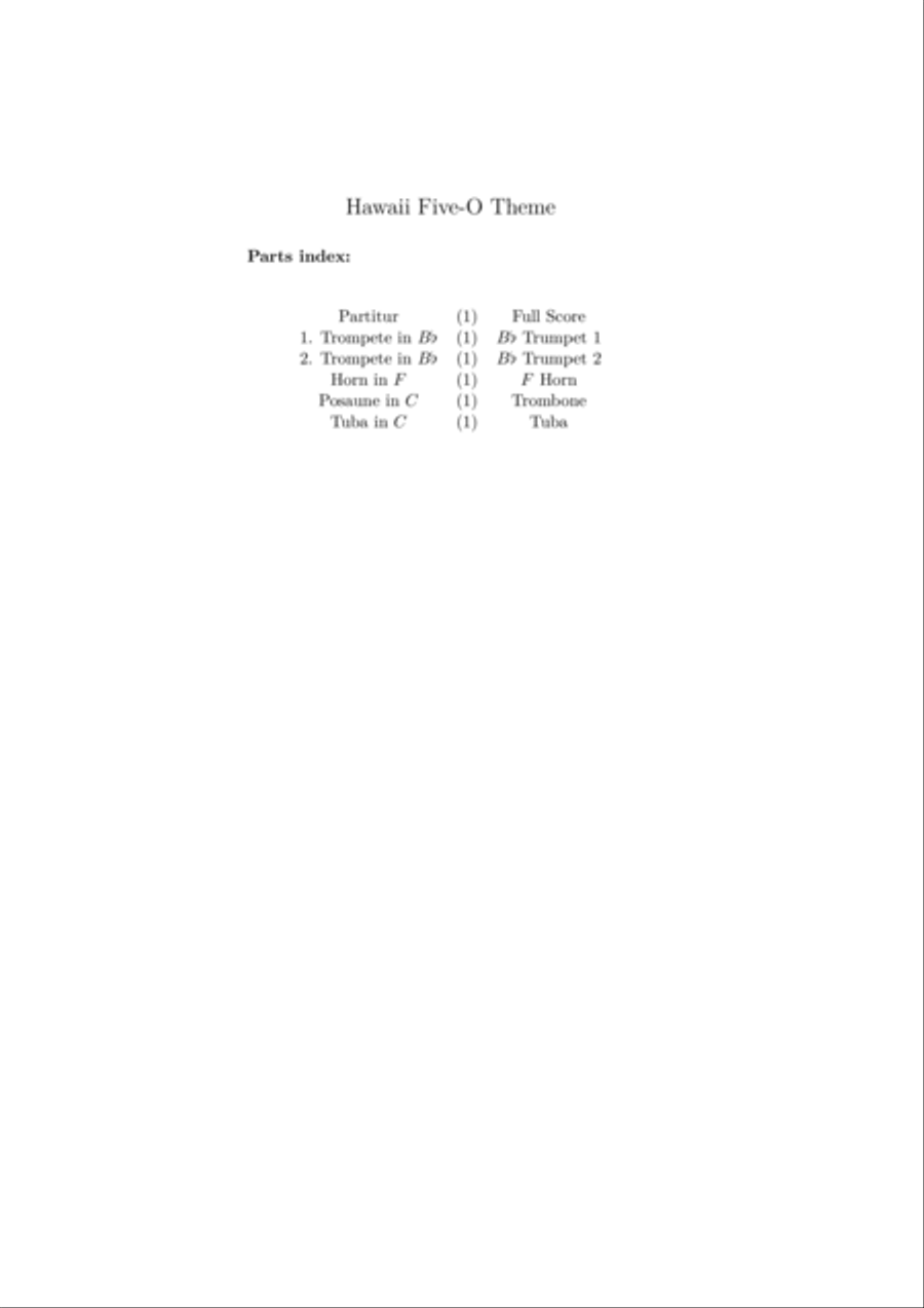 Hawaii Five-o Theme Brass Quintet scores gallery preview page 2