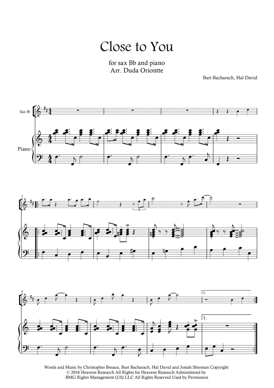 Close To You Tenor Saxophone scores gallery preview page 1