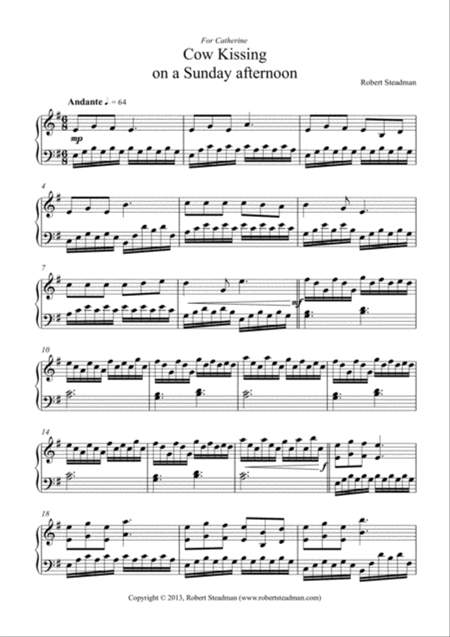 Cow Kissing on a Sunday afternoon Piano Solo scores gallery preview page 1