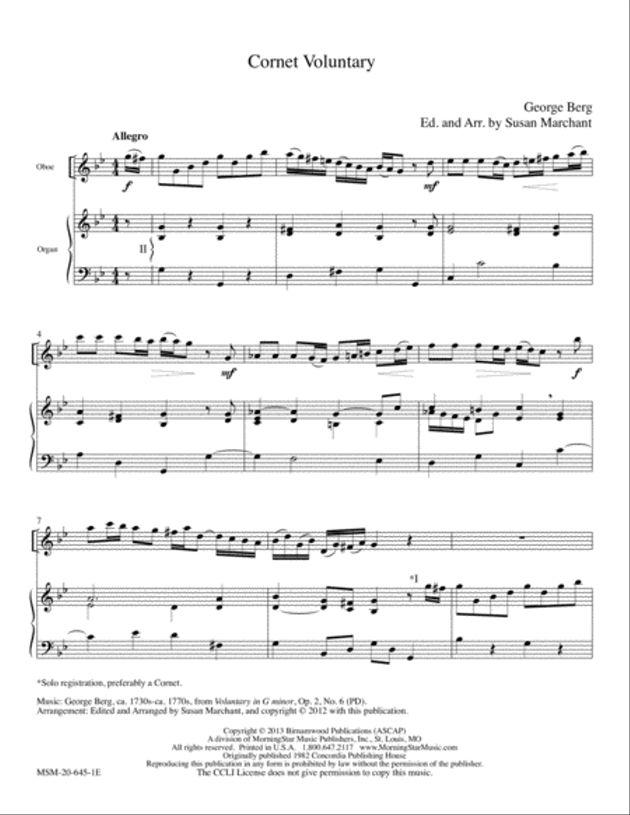 Cornet Voluntary Clarinet scores gallery preview page 1