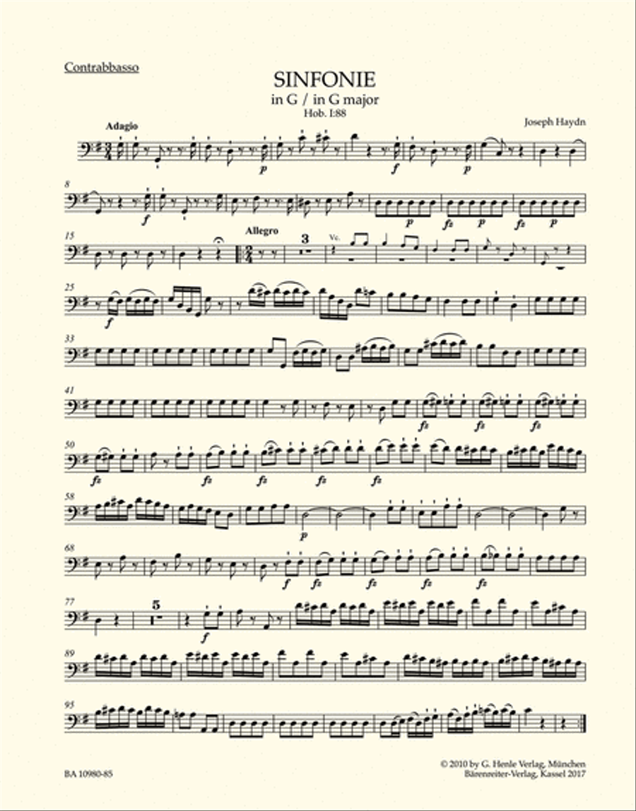 Symphony in G major Hob. I:88 Double Bass scores gallery preview page 1