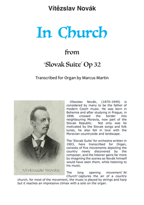Book cover for In Church - Vítězslav Novák transcribed for Organ