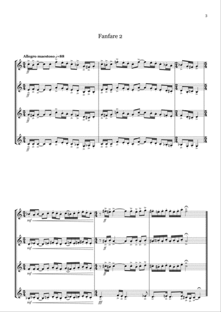 Two Short Fanfares for Four Horns Brass Ensemble scores gallery preview page 3