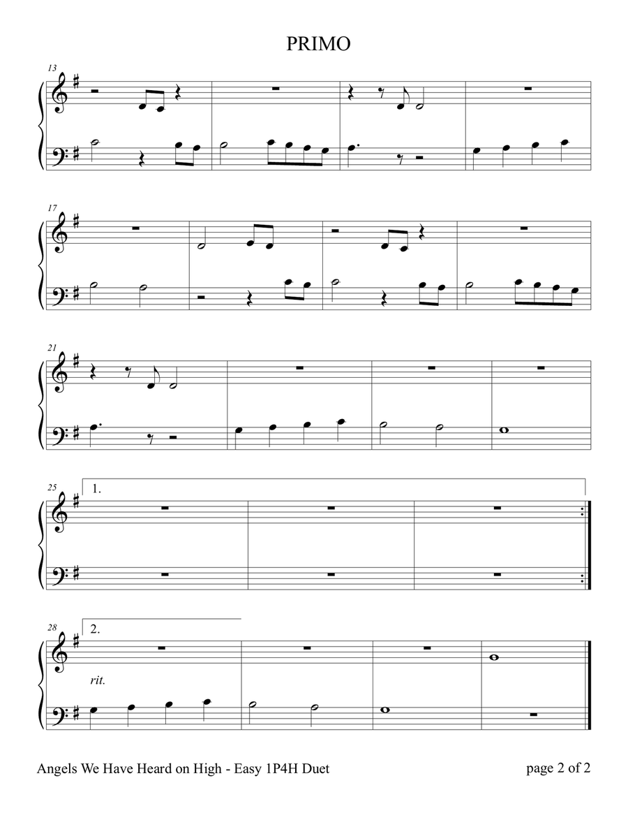Angels We Have Heard on High (Easy Piano Duet; 1 Piano, 4 Hands) Easy Piano scores gallery preview page 3