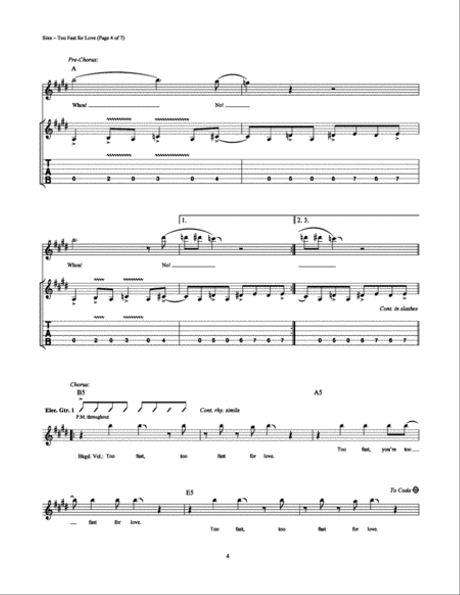Too Fast for Love Electric Guitar scores gallery preview page 4