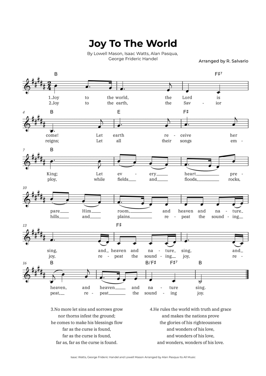 Joy To The World (Key of B Major) Piano scores gallery preview page 1
