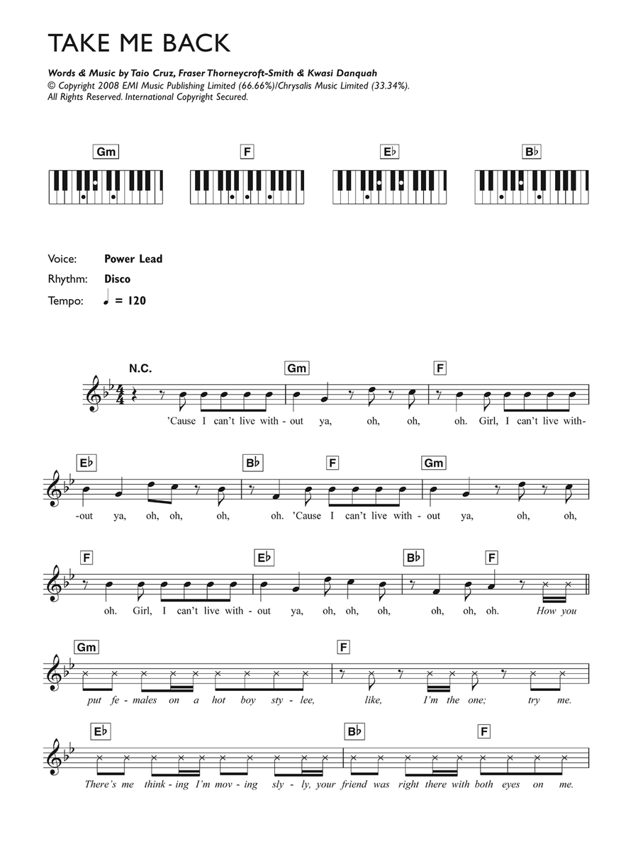 Take Me Back (featuring Taio Cruz) Piano Solo scores gallery preview page 1