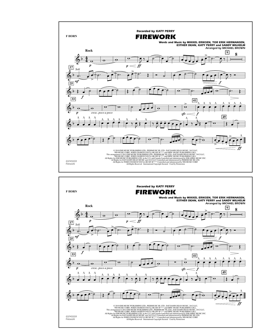 Firework - F Horn Marching Band scores gallery preview page 1