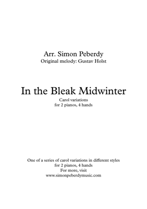 Book cover for In the Bleak Mid Winter, fun carol variations for 2 pianos, 4 hands