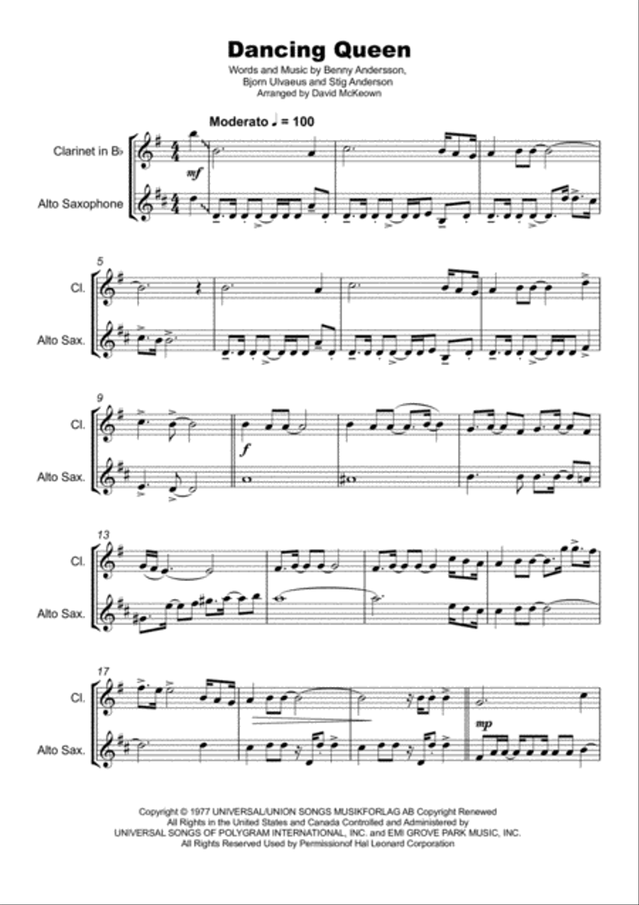 Dancing Queen Woodwind Duet scores gallery preview page 2