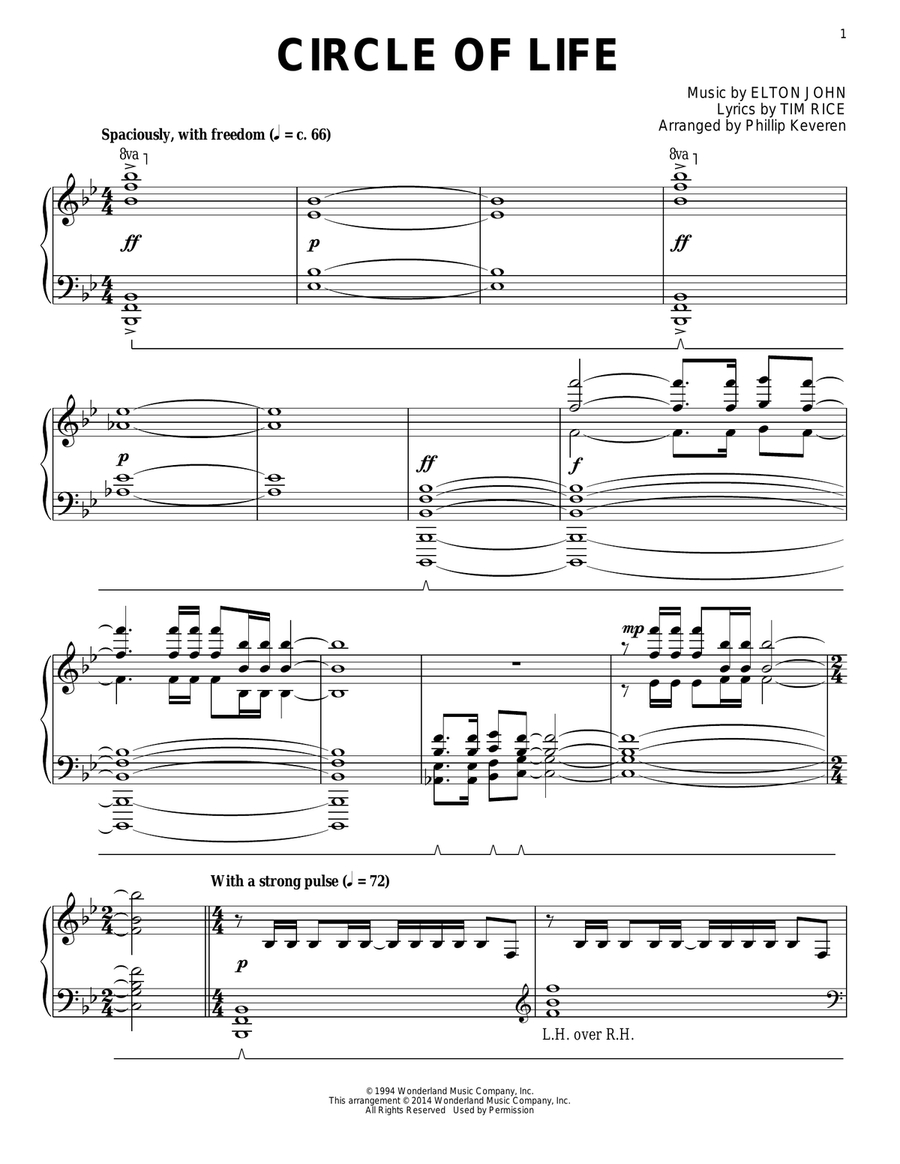 Circle Of Life (from The Lion King) [Classical version] (arr. Phillip Keveren) Piano Solo scores gallery preview page 1