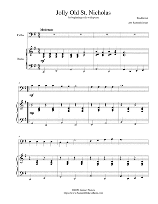 Jolly Old St. Nicholas - for beginning cello with optional piano accompaniment