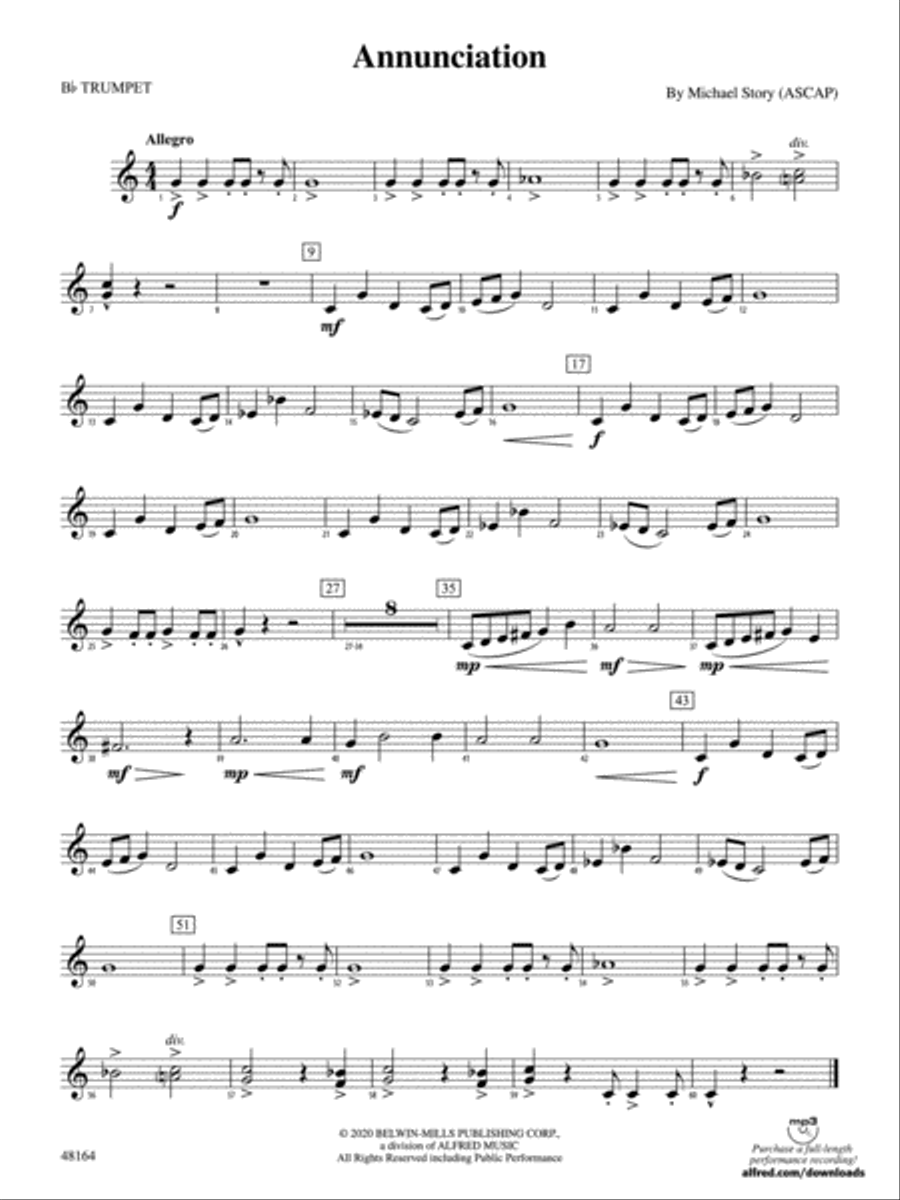 Annunciation: 1st B-flat Trumpet Concert Band scores gallery preview page 1
