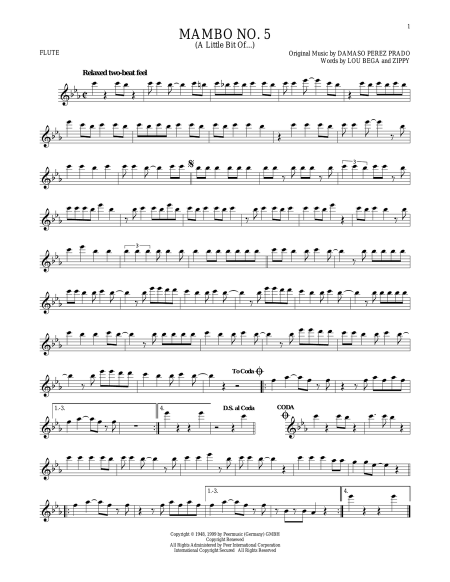 Mambo No. 5 (A Little Bit Of...) Flute Solo scores gallery preview page 1