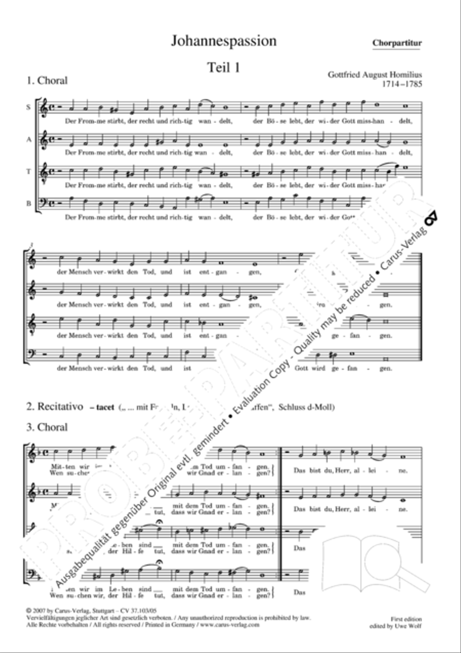 St. John Passion (Johannes-Passion) SSATB scores gallery preview page 2