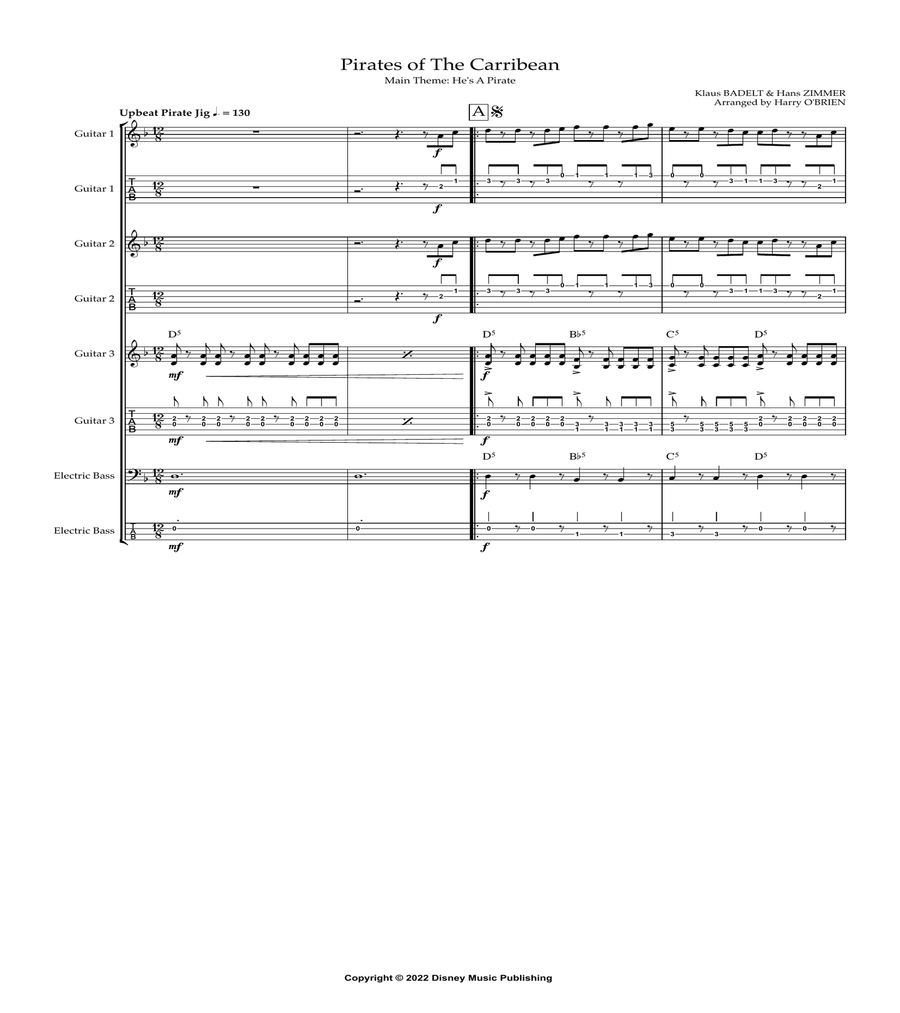 Pirates Of The Caribbean Guitar Ensemble scores gallery preview page 1