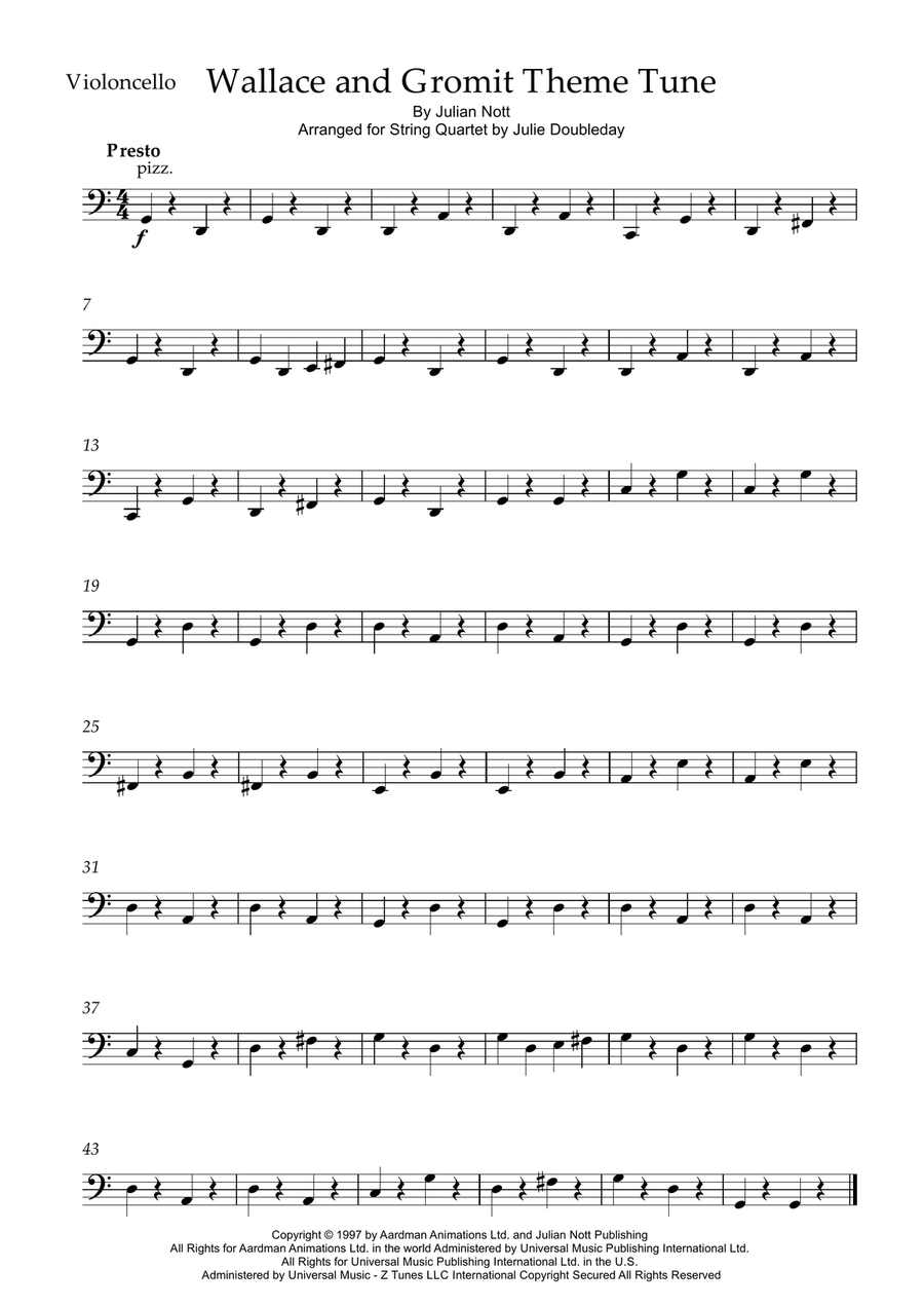 Wallace And Gromit Theme String Quartet scores gallery preview page 4