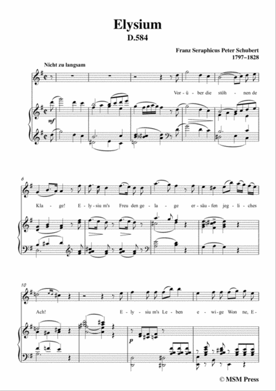 Schubert-Elysium,D.584,in G Major,for Voice&Piano Voice scores gallery preview page 3