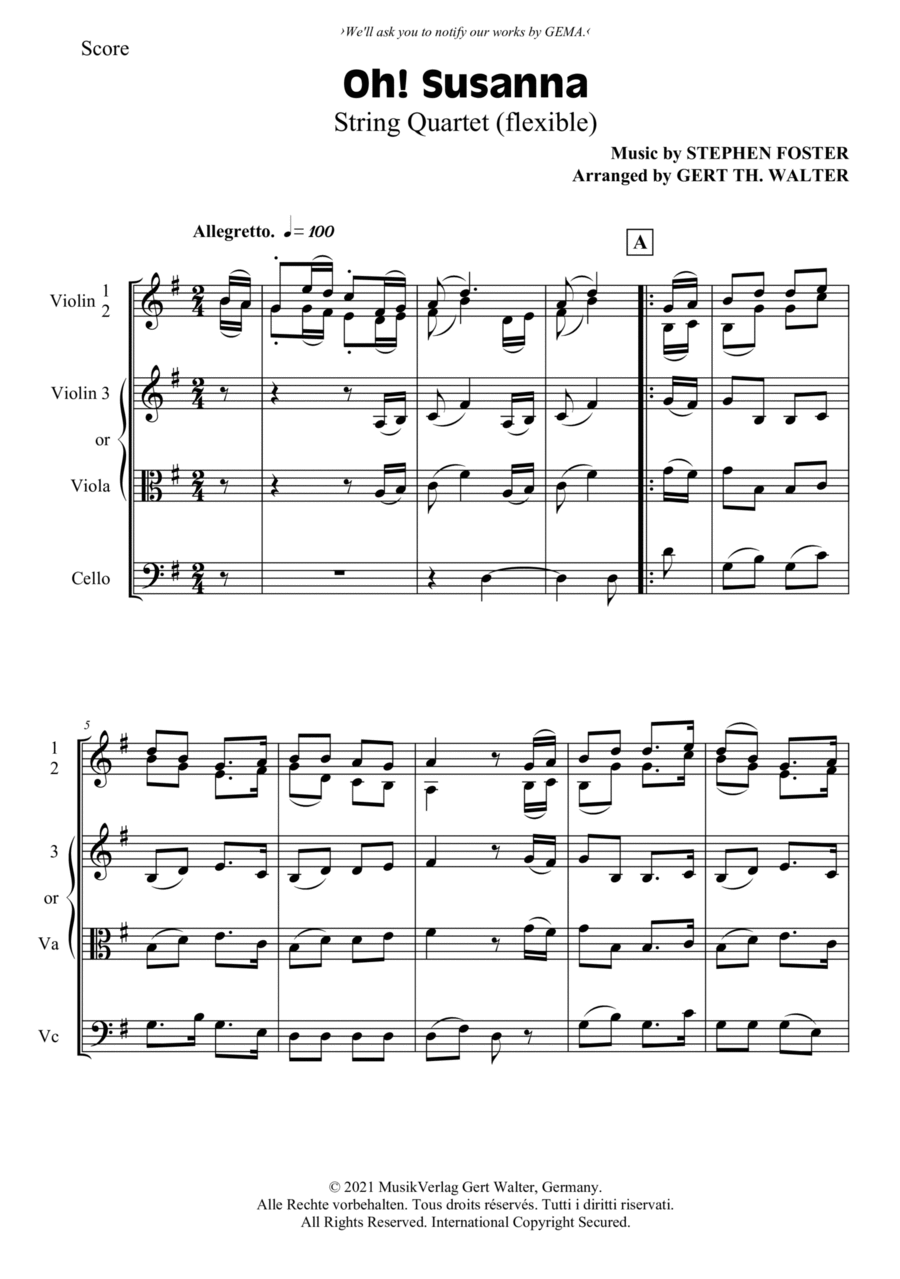 Oh! Susanna String Quartet scores gallery preview page 1