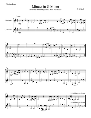 Minuet in G Minor Clarinet Duet