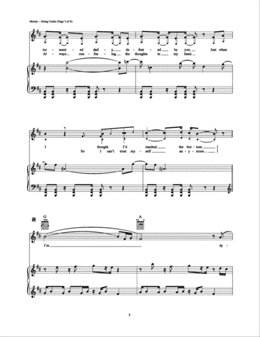 Going Under Piano, Vocal, Guitar scores gallery preview page 3