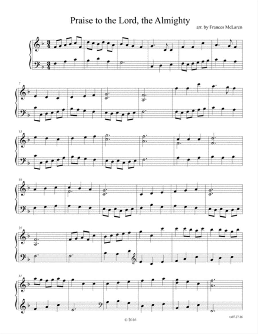 Praise to the Lord the Almighty Piano Solo scores gallery preview page 1