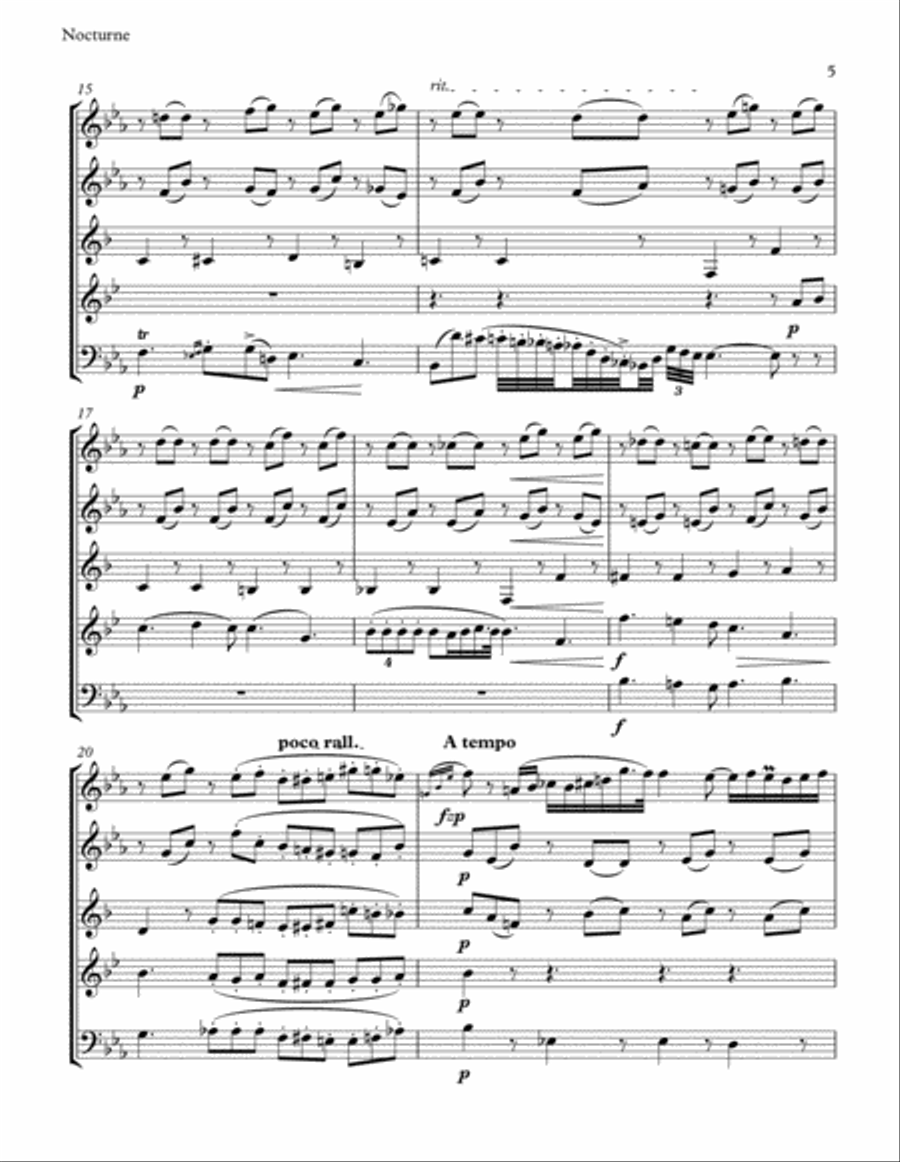 Chopin: Nocturne, Opus 9, No. 2 for Woodwind Quintet Woodwind Quintet scores gallery preview page 5