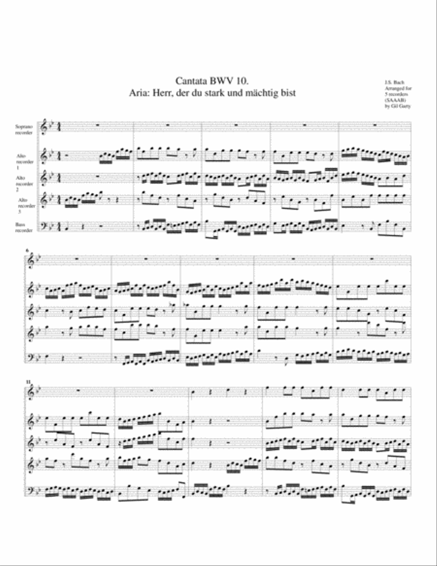 Aria: Herr, der du stark und maechtig bist from Cantata BWV 10 (arrangement for 3 recorders) Recorder scores gallery preview page 1