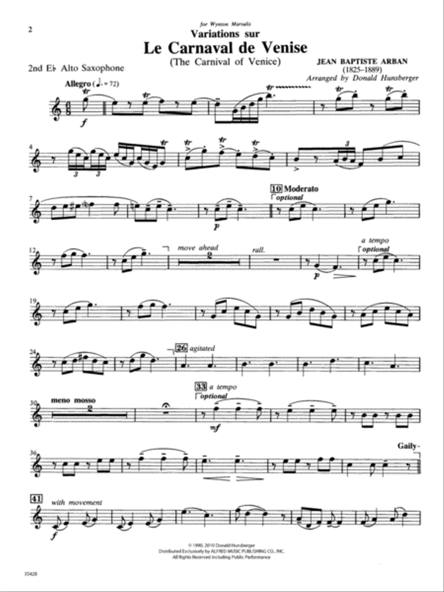Le Carnaval de Venise: 2nd E-flat Alto Saxophone Concert Band scores gallery preview page 1