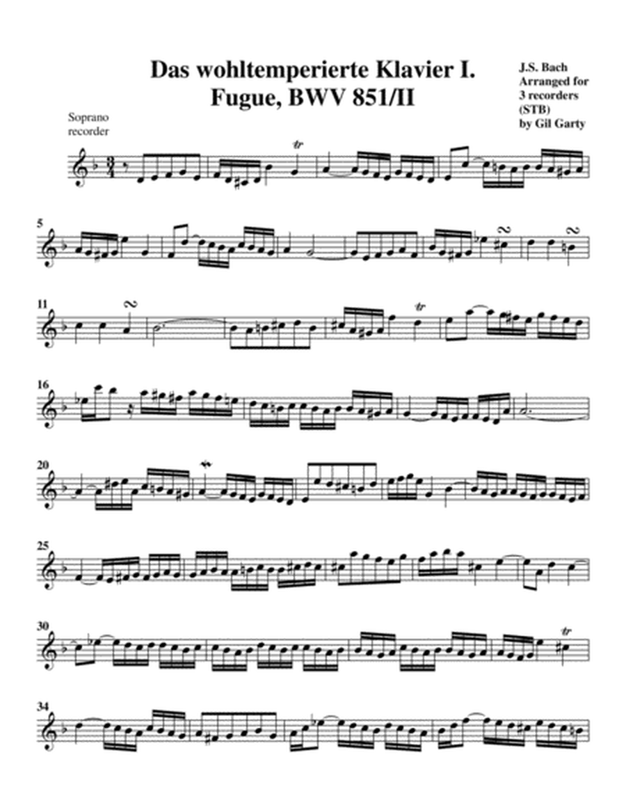 Fugue from Das wohltemperierte Klavier I, BWV 851/II (arrangement for 3 recorders)