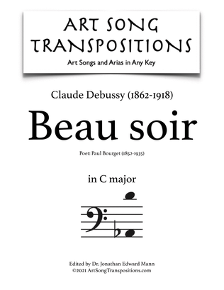 Book cover for DEBUSSY: Beau soir (transposed to C major, bass clef)