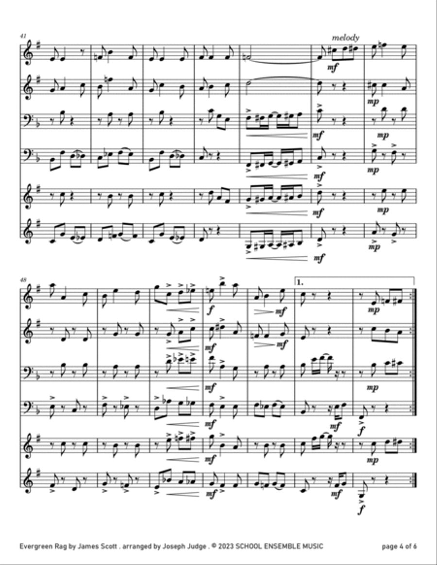 Evergreen Rag by James Scott for Brass Quartet in Schools Brass Quartet scores gallery preview page 4