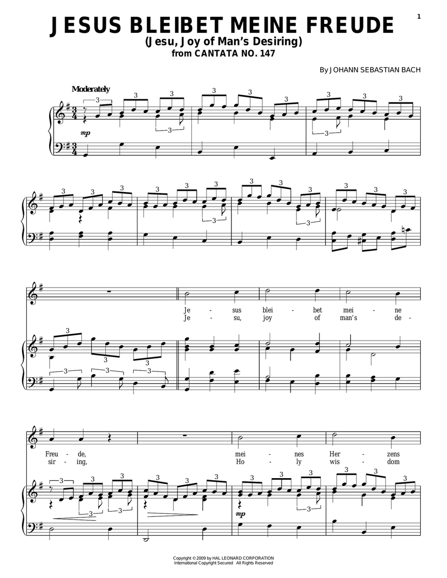 Jesus Bleibet Meine Freude Piano, Vocal, Guitar scores gallery preview page 1