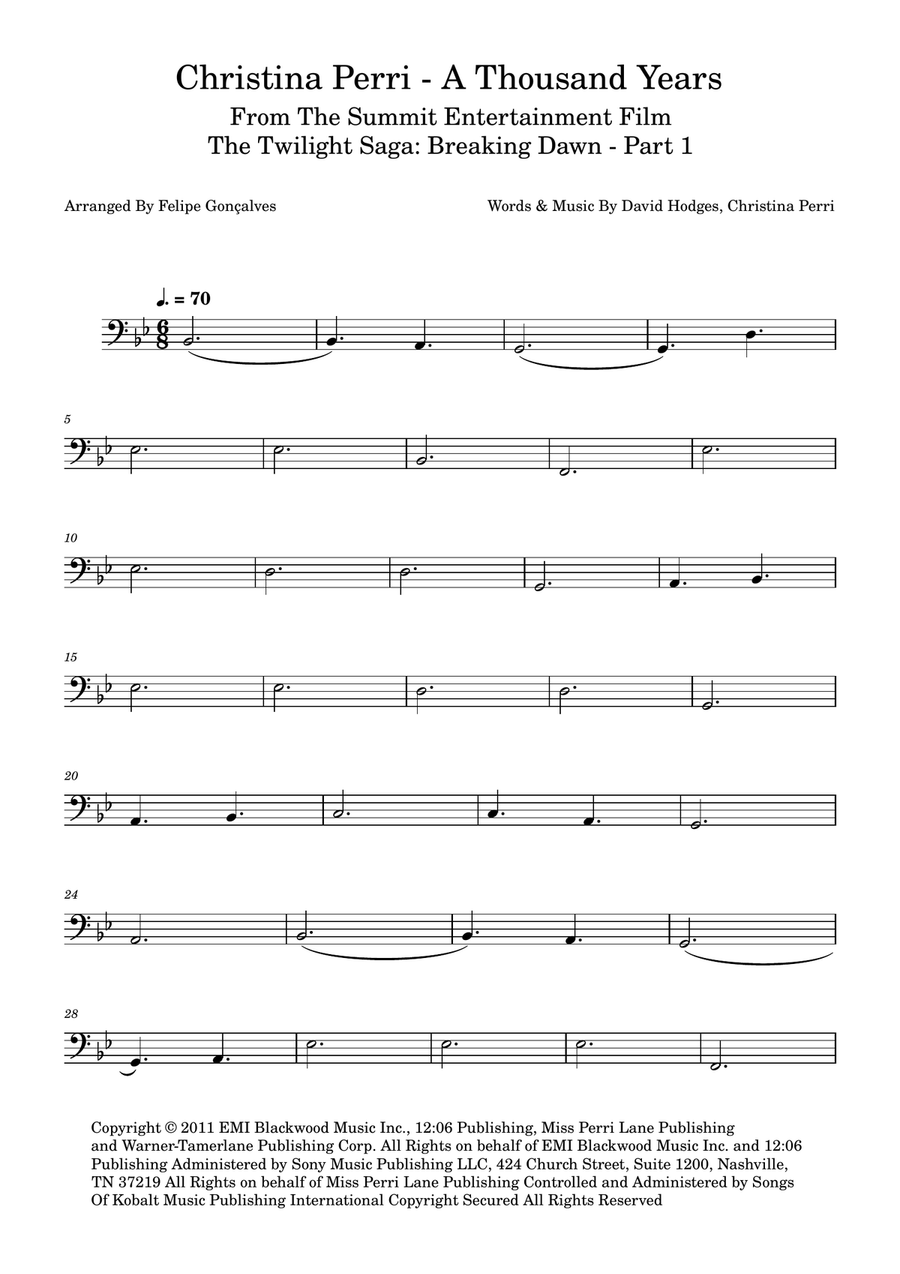 A Thousand Years Double Bass scores gallery preview page 1
