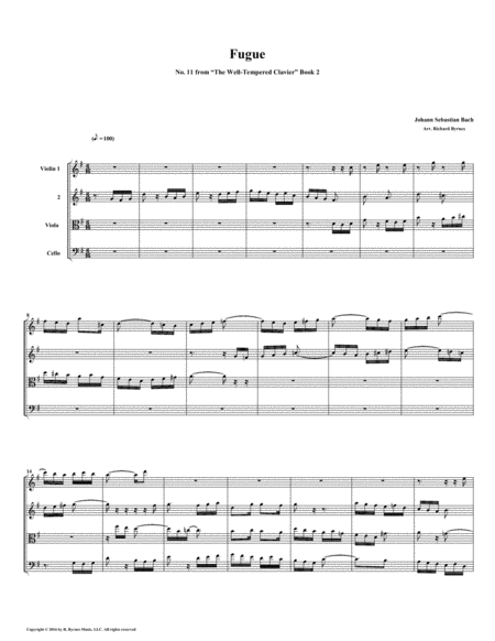 Fugue 11 from Well-Tempered Clavier, Book 2 (String Quartet) image number null