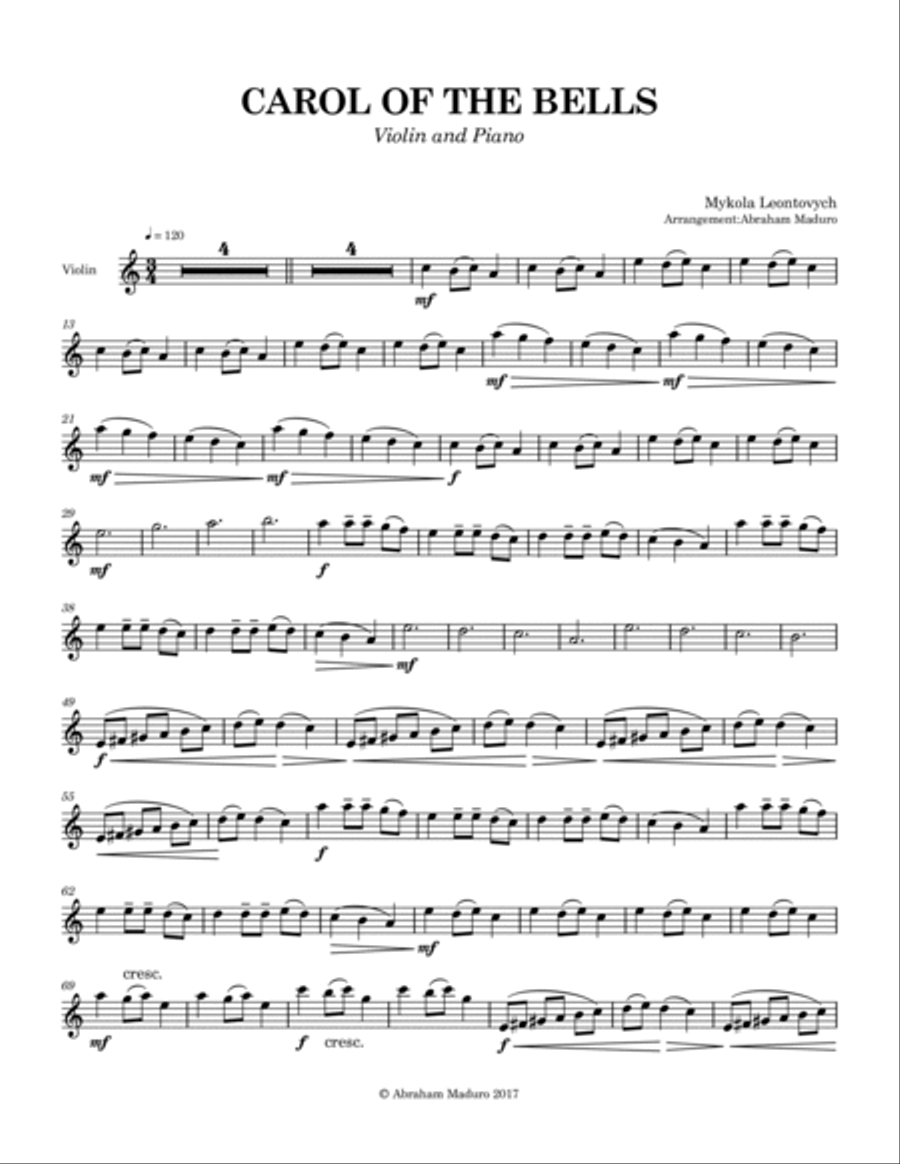 Carol of the Bells Violin and Piano Violin Solo scores gallery preview page 6