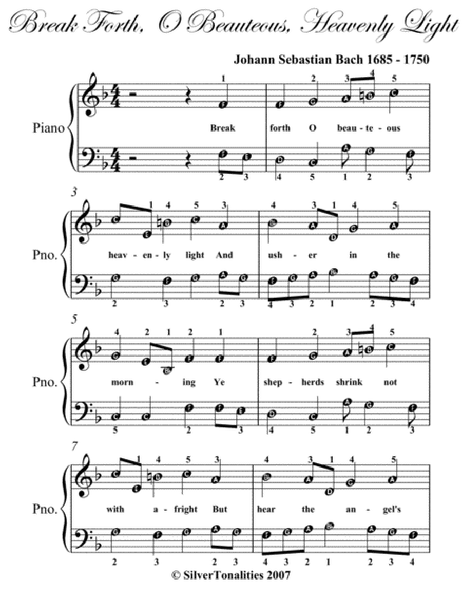 Breal Forth O Beauteous Heavenly Light Easy Piano Sheet Music