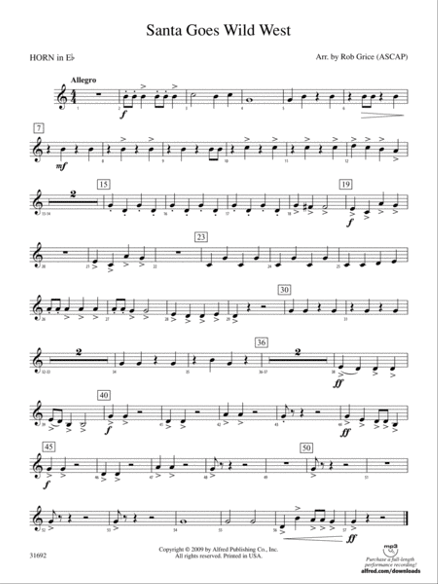 Santa Goes Wild West: (World Part) 1st Horn in E-flat Concert Band scores gallery preview page 1