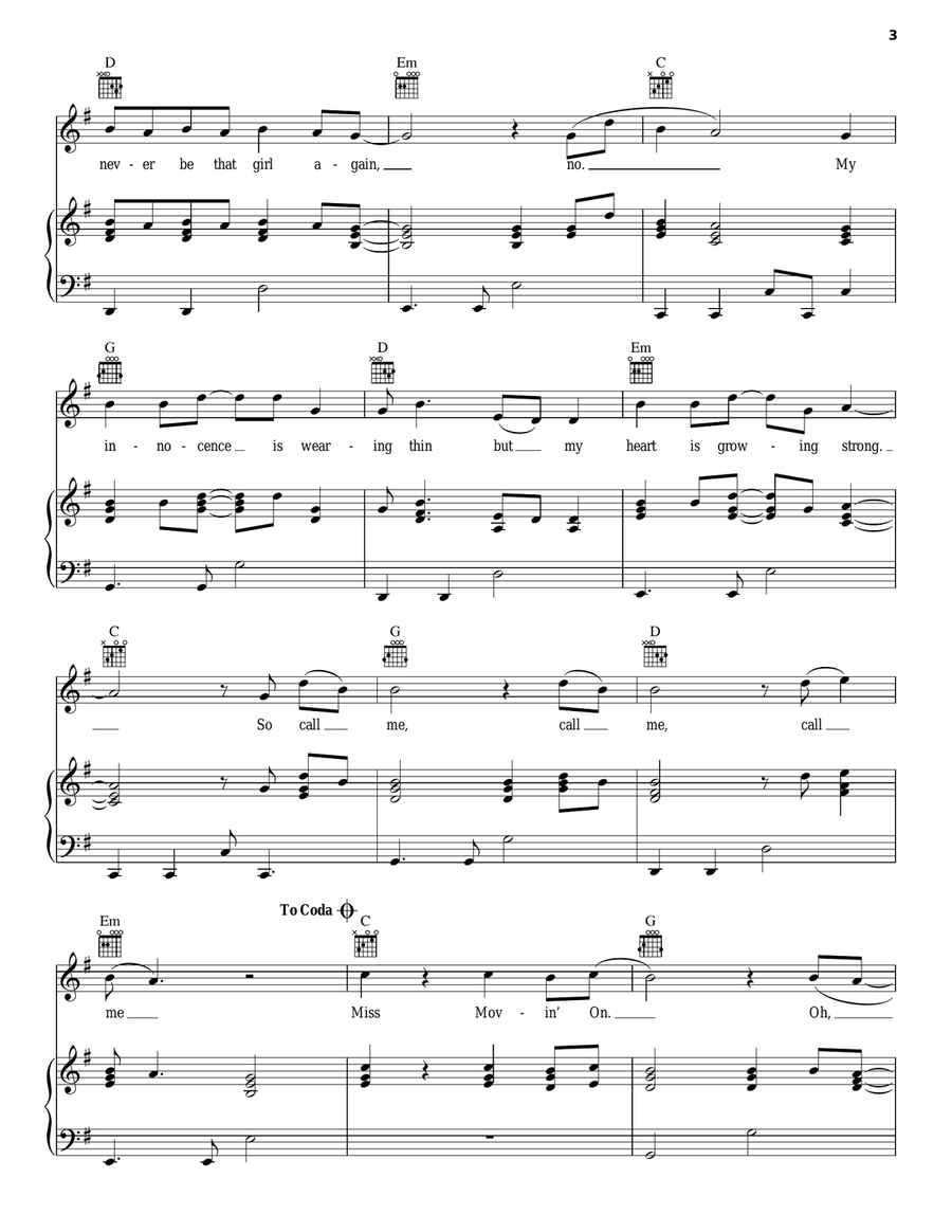 Miss Movin' On Miss Movin' On Piano, Vocal, Guitar scores gallery preview page 3