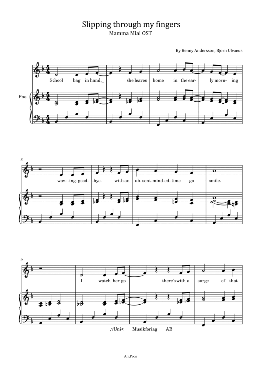 Slipping Through My Fingers Voice scores gallery preview page 1