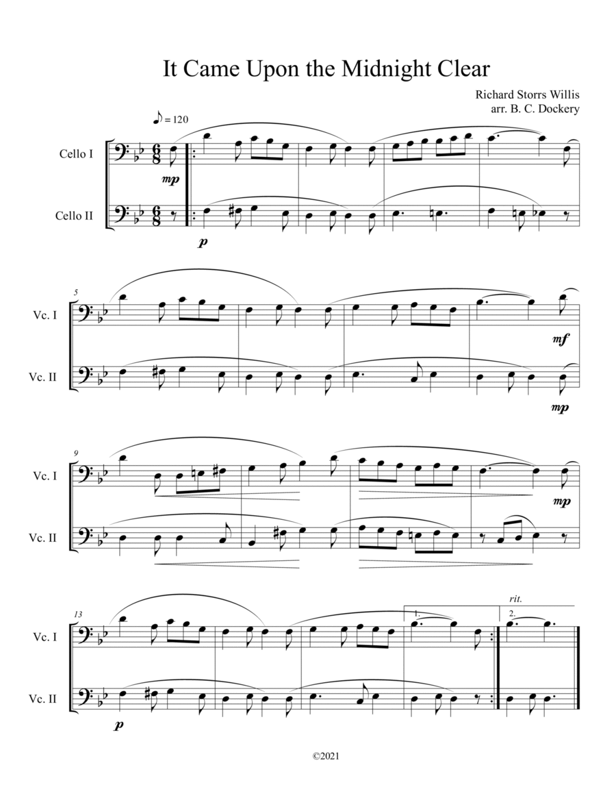 It Came Upon the Midnight Clear (Cello Duet) String Duet scores gallery preview page 1
