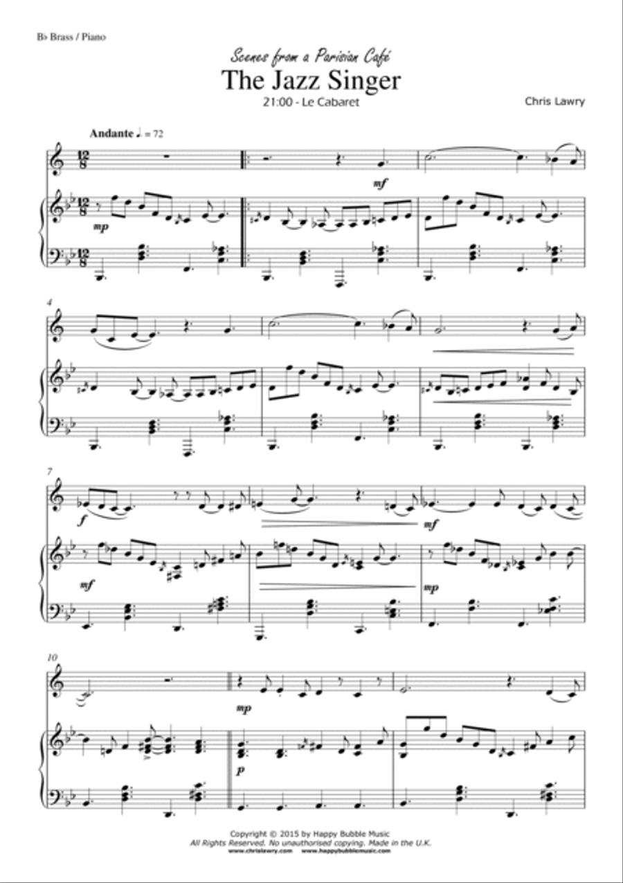 The Jazz Singer - for Bb Brass [Treble Clef] & Piano (from Scenes from a Parisian Cafe) Large Ensemble scores gallery preview page 3