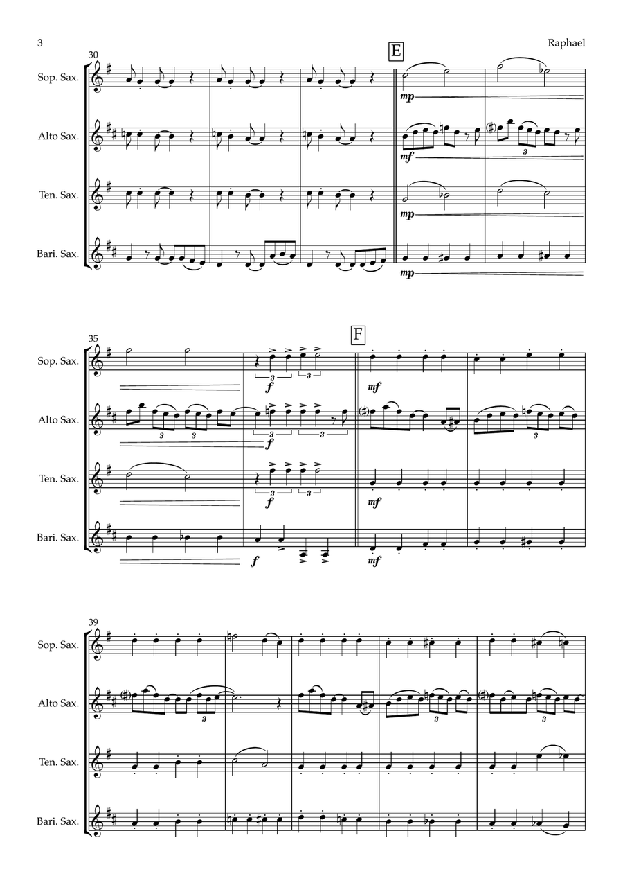 Raphael - Super Chill Cat from The Cat Suite (saxophone quartet - SATB) Saxophone Quartet scores gallery preview page 3