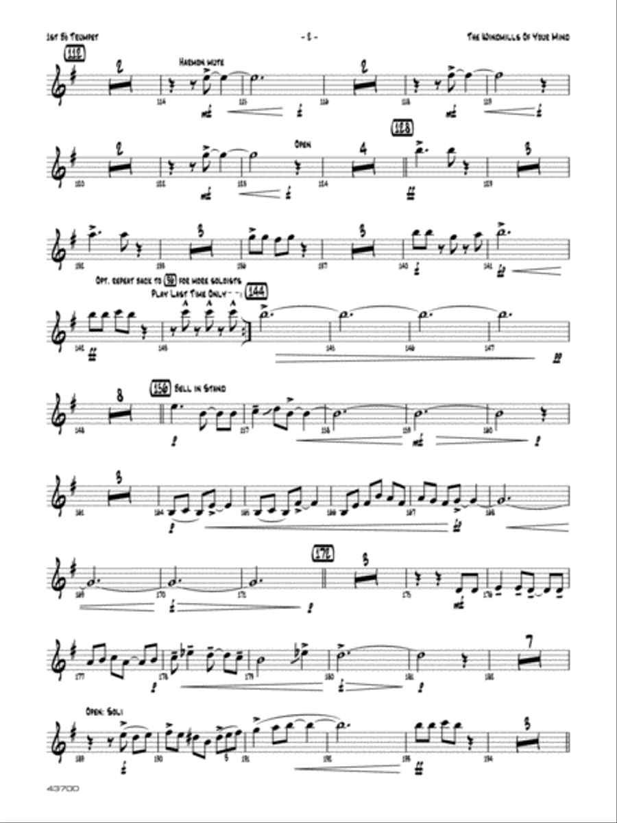 The Windmills of Your Mind: 1st B-flat Trumpet Jazz Ensemble scores gallery preview page 2